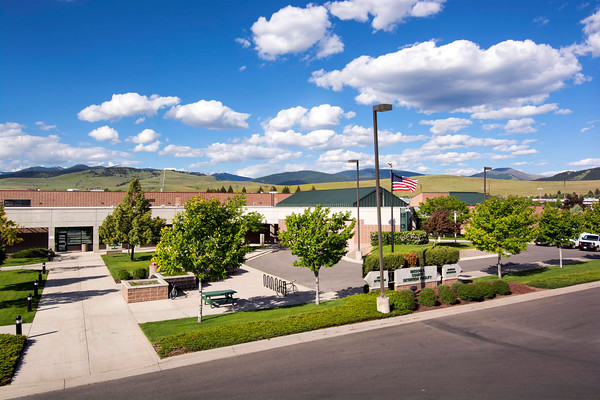 Aerial view of the jail compound on a sunny day